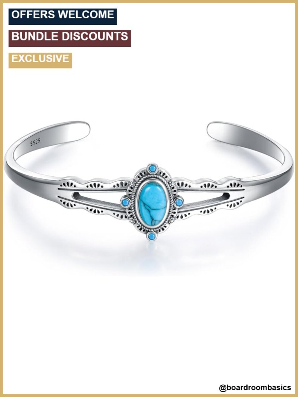 925 Sterling Silver Turquoise Bracelet Adjustable Bangle Cuff Handmade